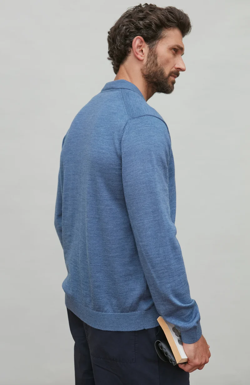 Mens Extra Fine Merino Wool Polo Cardigan