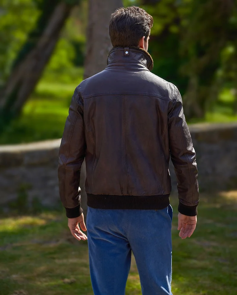Herren Lederjacke "Belen" - Pilotenjacke aus Lammnappa in braun