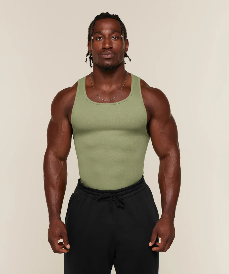 Gymshark Ribbed Tank 1PK - Grounded Green