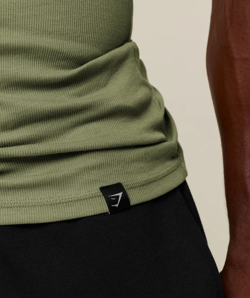 Gymshark Ribbed Tank 1PK - Grounded Green