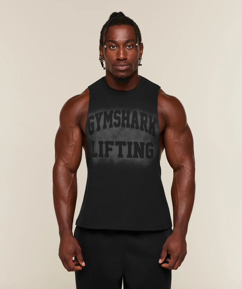 Gymshark Faded Lifting Graphic Drop Arm Tank - Black