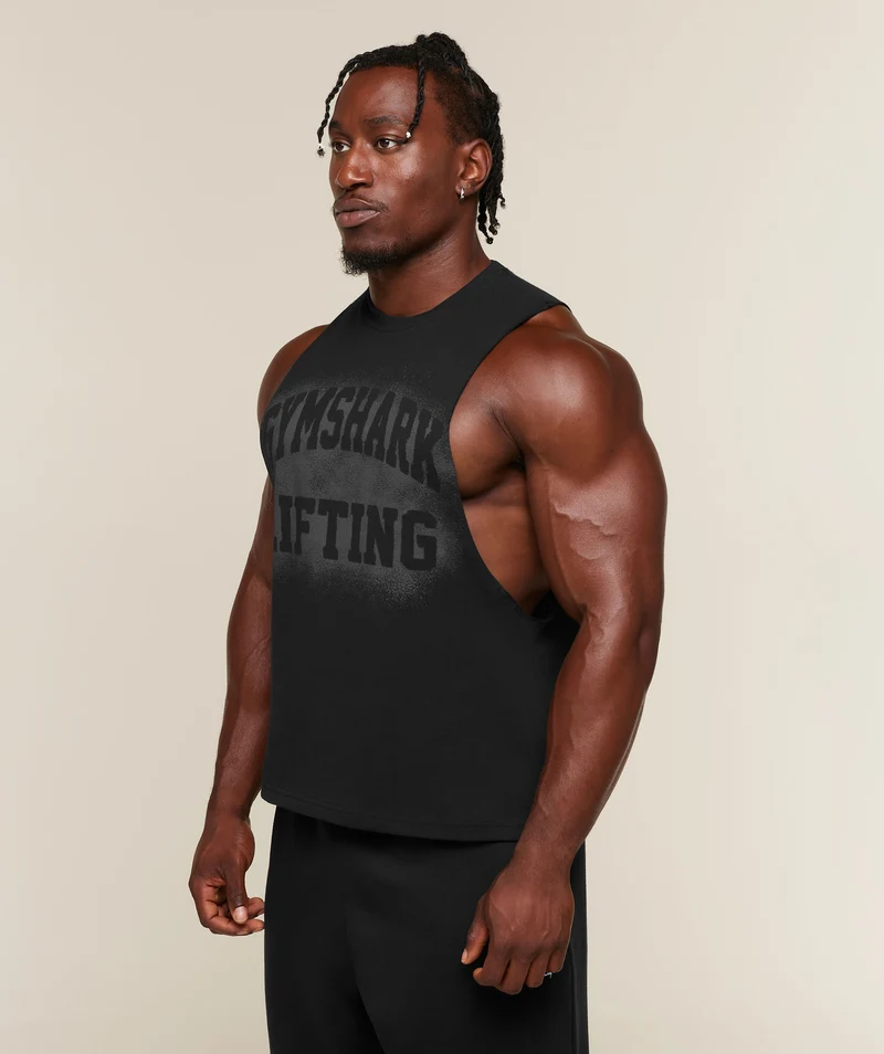 Gymshark Faded Lifting Graphic Drop Arm Tank - Black