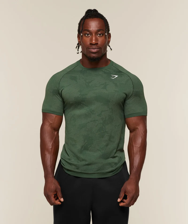 Gymshark Geo Seamless T-Shirt - Earth Green/Force Green