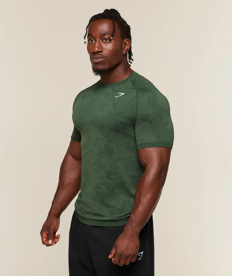 Gymshark Geo Seamless T-Shirt - Earth Green/Force Green