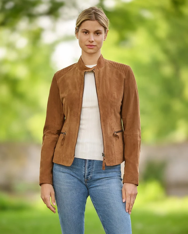 Damen Lederjacke "Janna" in cognac im eleganten Biker-Style