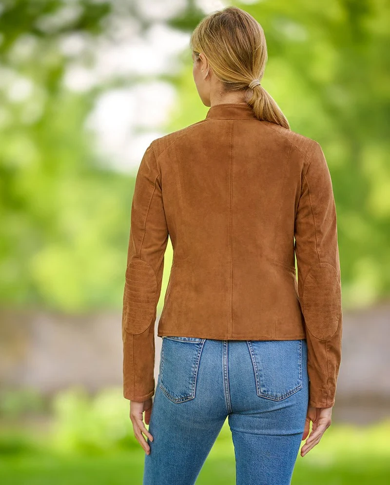 Damen Lederjacke "Janna" in cognac im eleganten Biker-Style