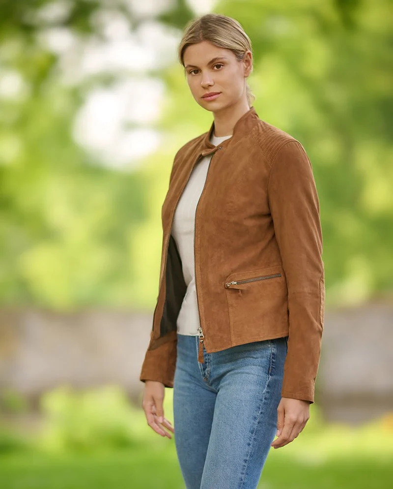 Damen Lederjacke "Janna" in cognac im eleganten Biker-Style