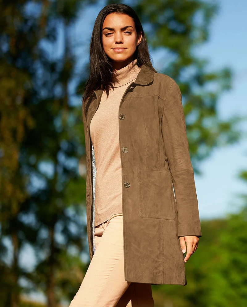 Ledermantel "Lynn" aus Ziegenvelours in mud