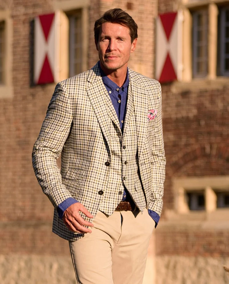 Sommersakko "London" aus Seide in beige-blau-grünem Karo