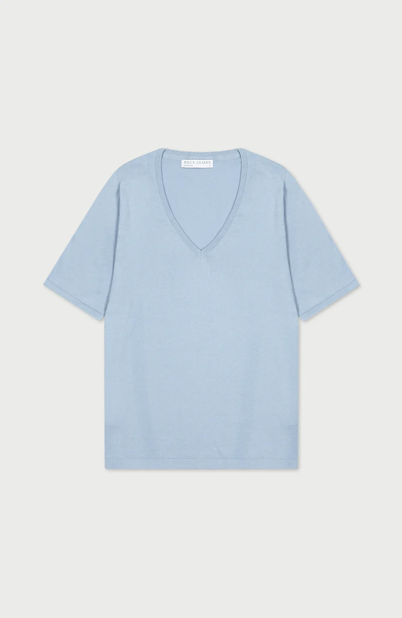 Womens Ultra Fine Cotton V Neck Knitted T-Shirt