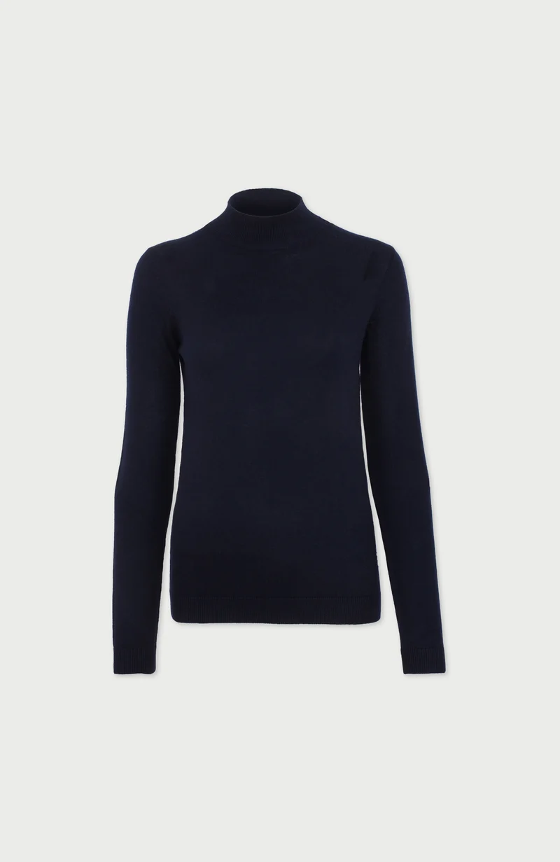 Hochgeschlossener Damenpullover aus reiner, extrafeiner Merinowolle