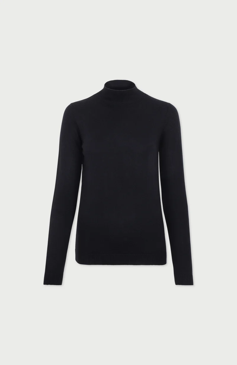 Hochgeschlossener Damenpullover aus reiner, extrafeiner Merinowolle