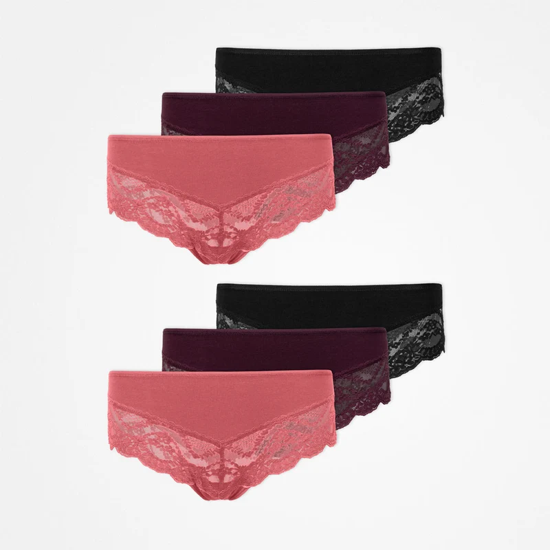 Hipster Panties mit Spitze | Mix (Mauve/Weinrot/Schwarz)