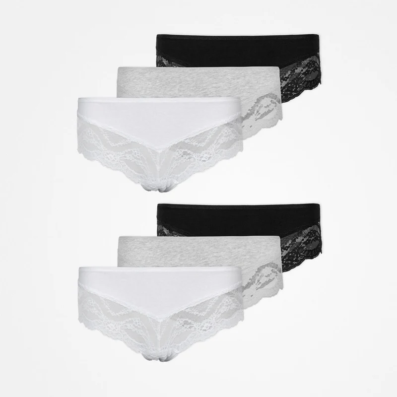 Hipster Panties mit Spitze | Mix (Weiß/Hellgrau/Schwarz)