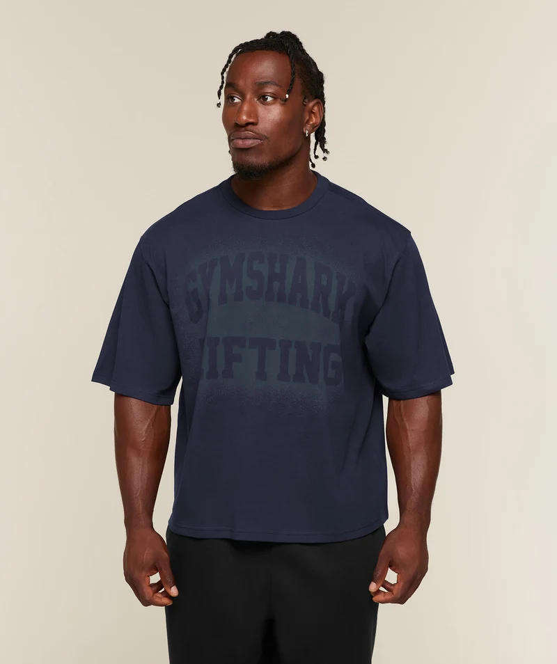 Gymshark Faded Lifting Graphic T-Shirt - Heavy Blue
