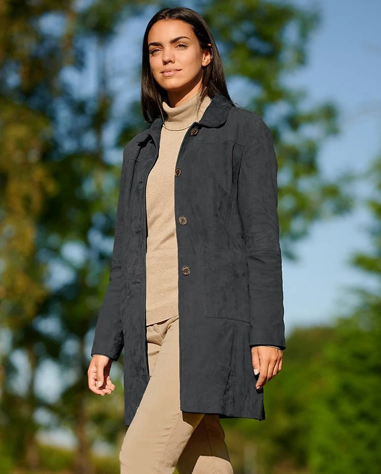 Ledermantel "Lynn" aus Ziegenvelours in denim blue