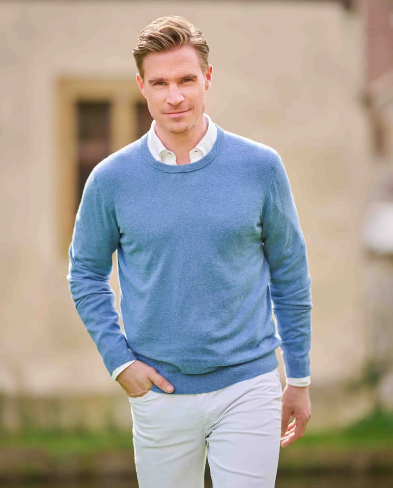 Herrenpullover Rundhals "Till" in denim blue