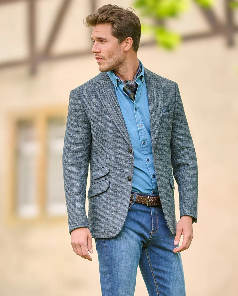 Harris Tweed Sakko "London" in blue houndstooth