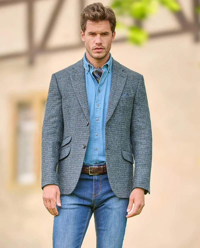 Harris Tweed Sakko "London" in blue houndstooth