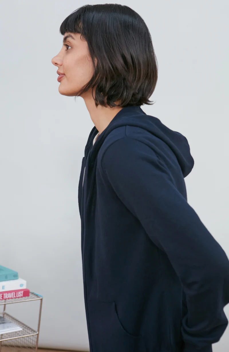 Damen-Kapuzenpullover aus 100 % Baumwolle mit durchgehendem Reißverschluss
