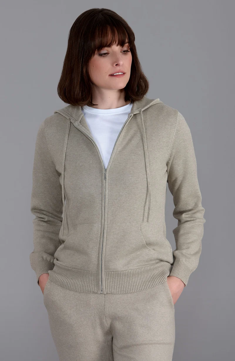 Damen-Kapuzenpullover aus 100 % Baumwolle mit durchgehendem Reißverschluss