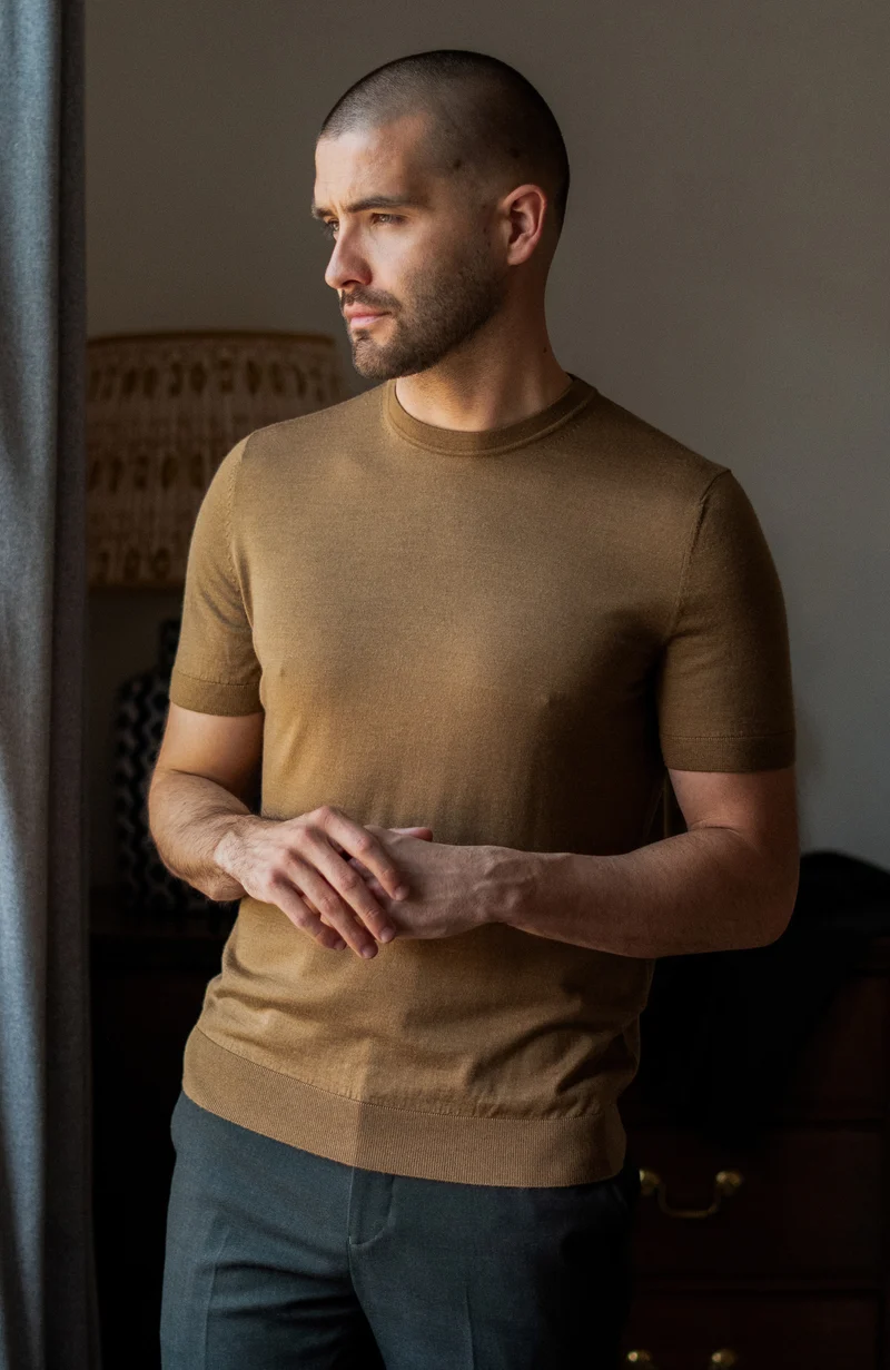 Mens Superfine Merino Silk Short Sleeve Jumper
