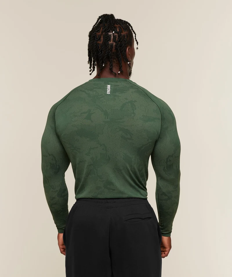 Gymshark Geo Seamless Long Sleeve T-Shirt - Earth Green/Force Green