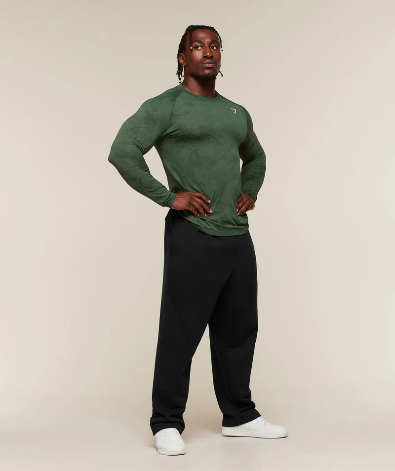 Gymshark Geo Seamless Long Sleeve T-Shirt - Earth Green/Force Green