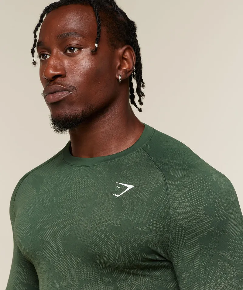 Gymshark Geo Seamless Long Sleeve T-Shirt - Earth Green/Force Green