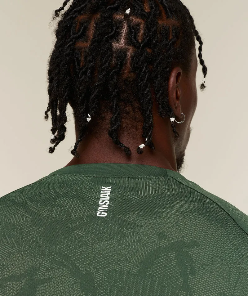 Gymshark Geo Seamless Long Sleeve T-Shirt - Earth Green/Force Green