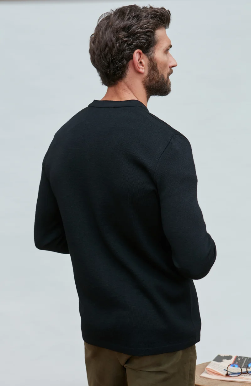 Mens Extra Fine Merino Wool Knitted Nehru Jacket