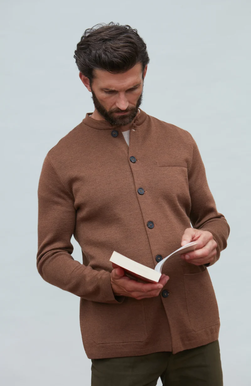 Mens Extra Fine Merino Wool Knitted Nehru Jacket