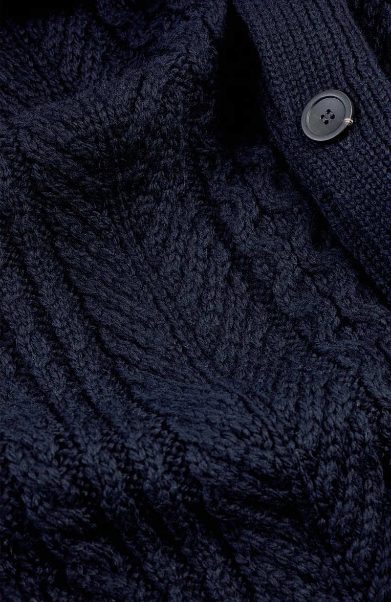 Mens Chunky Merino Wool Shawl Collar Cable Cardigan