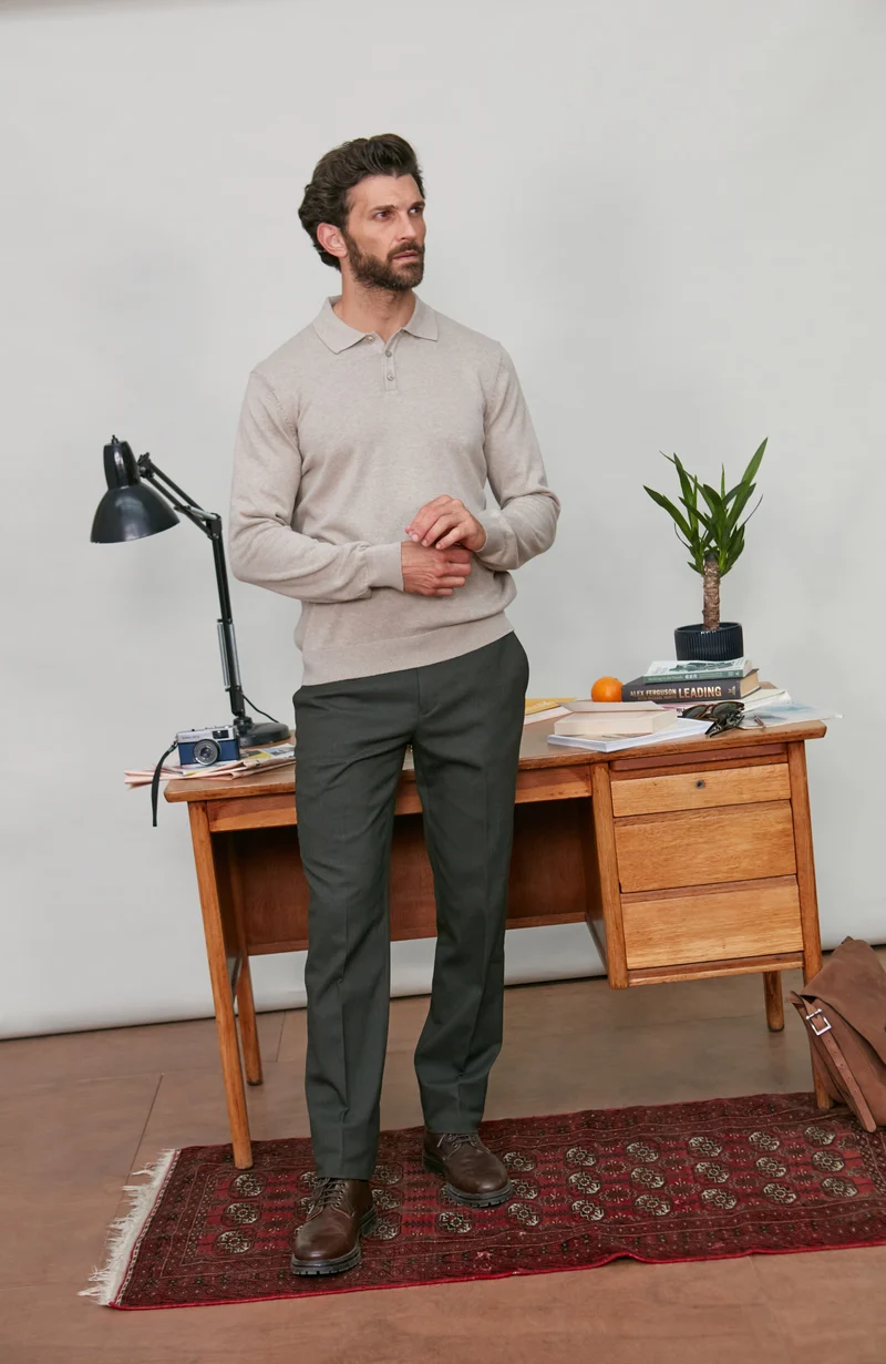 Langärmliges Strick-Poloshirt für Herren aus 100 % Baumwolle