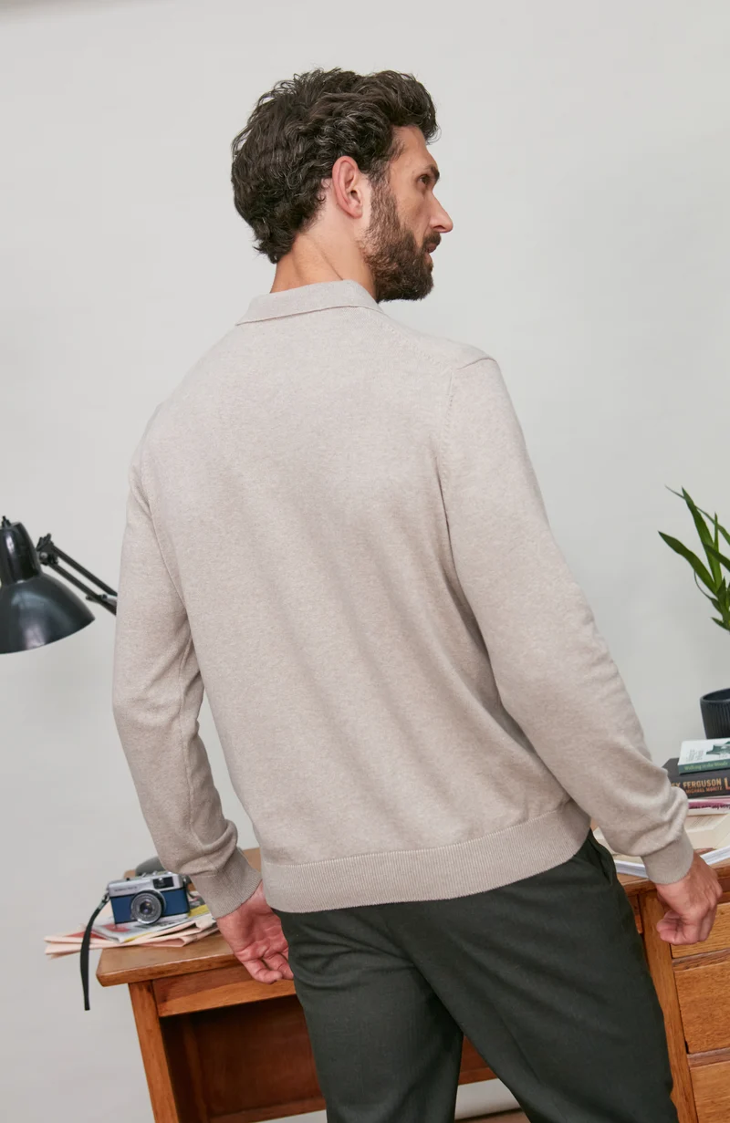Langärmliges Strick-Poloshirt für Herren aus 100 % Baumwolle