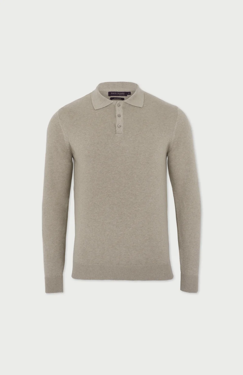 Langärmliges Strick-Poloshirt für Herren aus 100 % Baumwolle