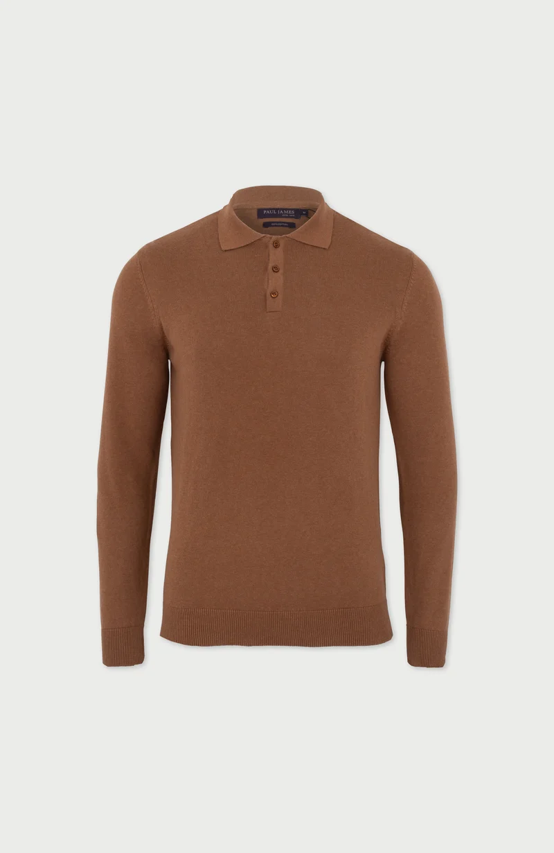 Langärmliges Strick-Poloshirt für Herren aus 100 % Baumwolle