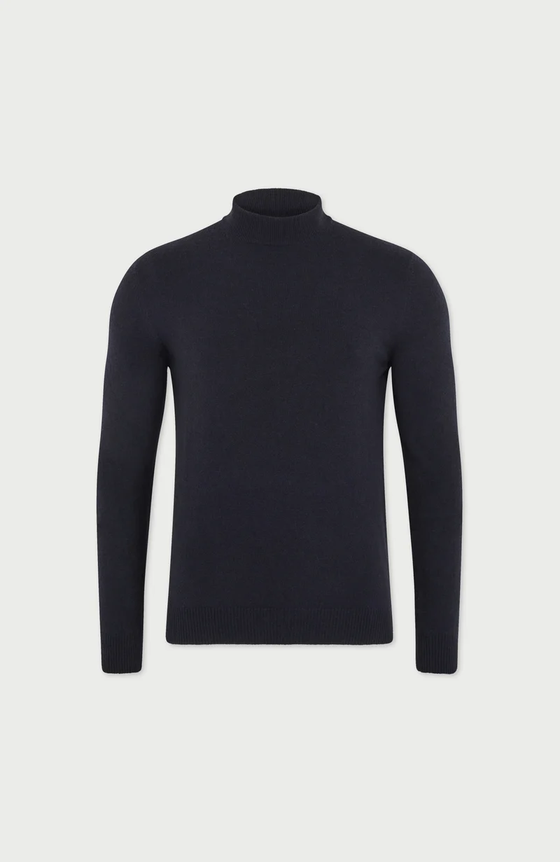 Mens Lightweight Merino Cashmere Mock Turtle Neck Jumper