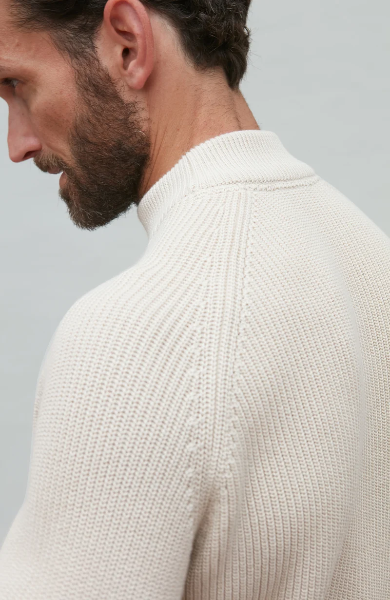 Mens Midweight Cotton Ribbed Mock Turtle Neck Jumper