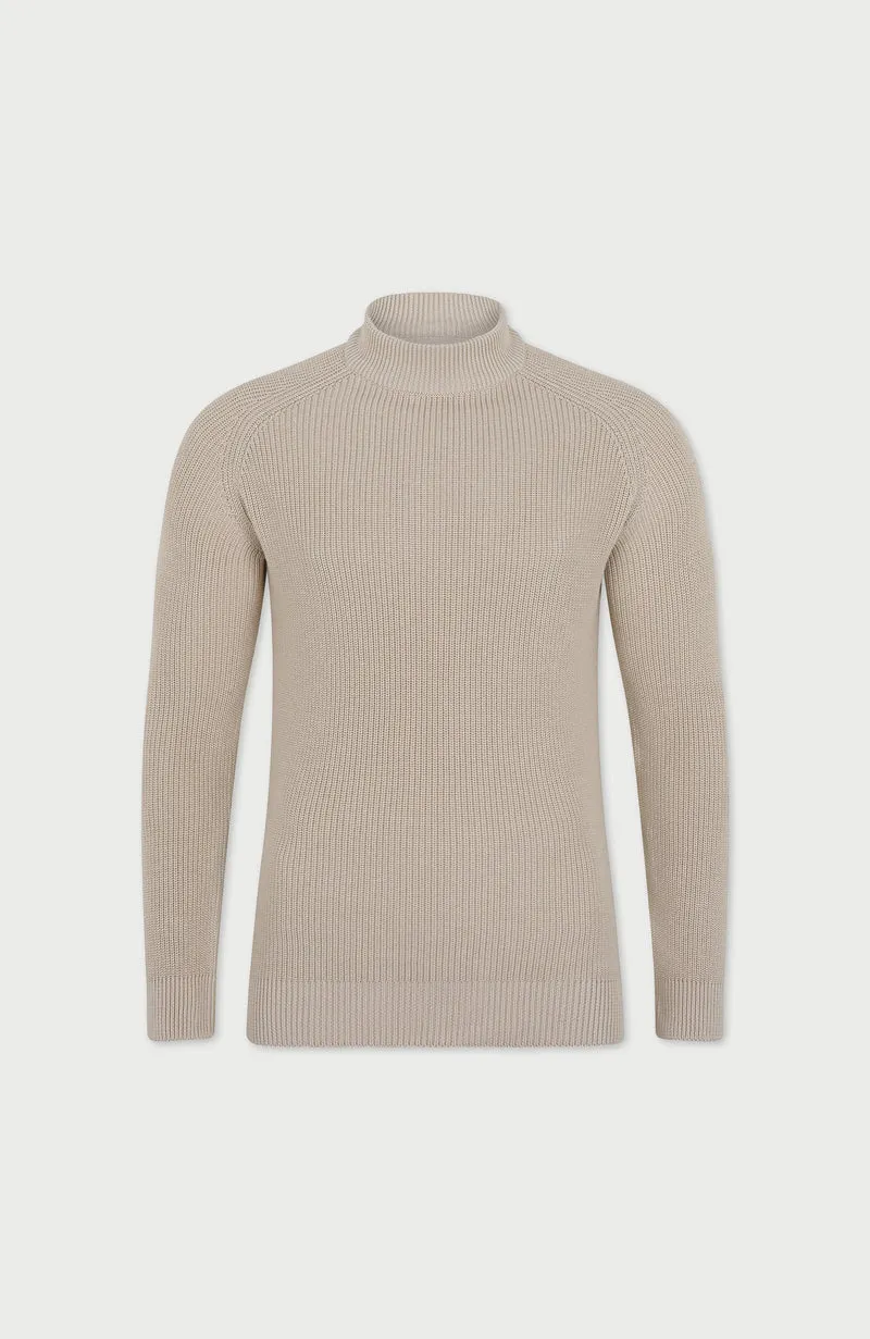 Mens Midweight Cotton Ribbed Mock Turtle Neck Jumper