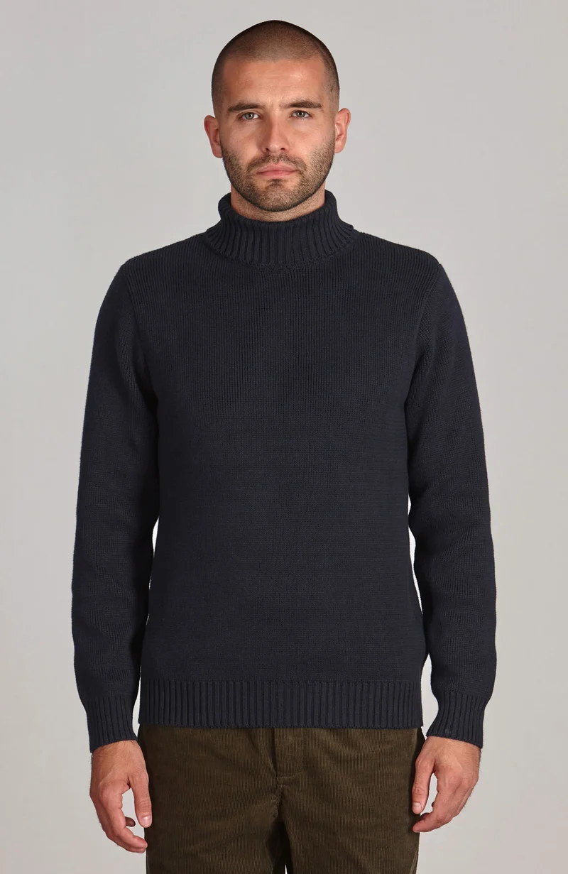 Mittelschwerer, taillierter Submariner-Rollkragenpullover aus 100 % Baumwolle für Herren