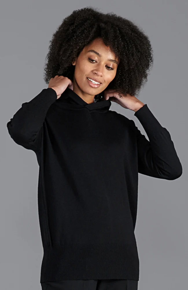 Damen-Pullover mit Kapuze aus reiner, extrafeiner Merinowolle mit entspannter Passform