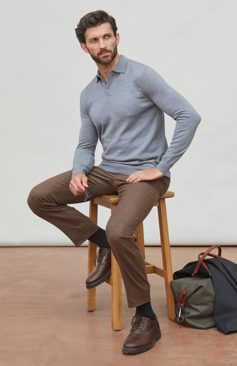 Langarm-Poloshirt aus extrafeiner Merinowolle für Herren