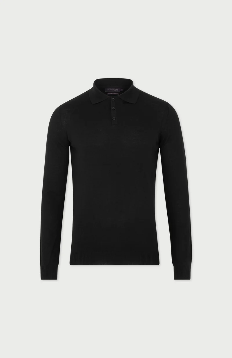 Langarm-Poloshirt aus extrafeiner Merinowolle für Herren