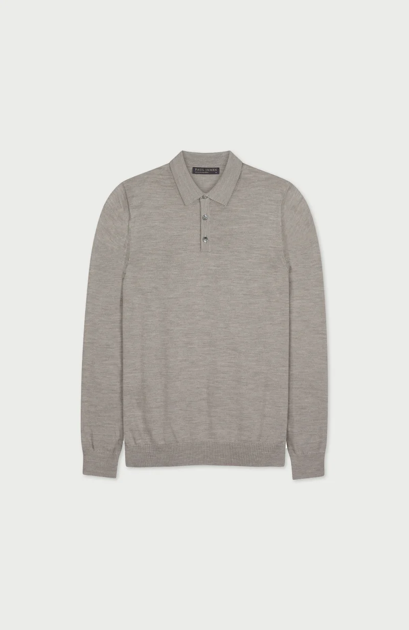 Langarm-Poloshirt aus extrafeiner Merinowolle für Herren