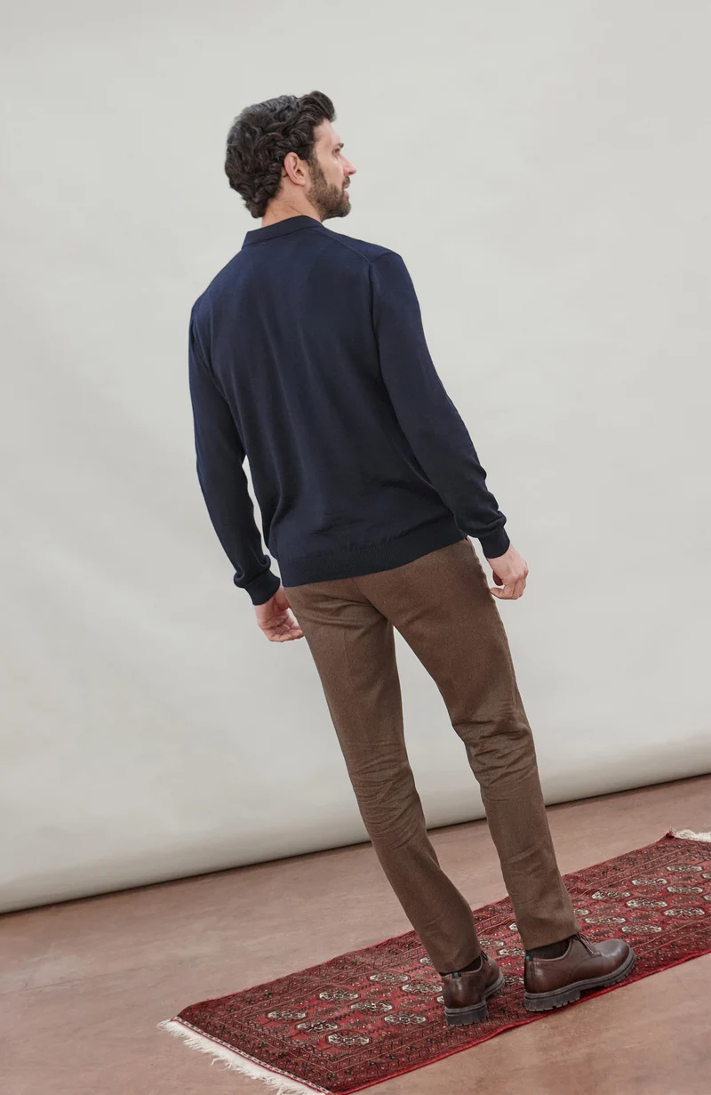 Langarm-Poloshirt aus extrafeiner Merinowolle für Herren
