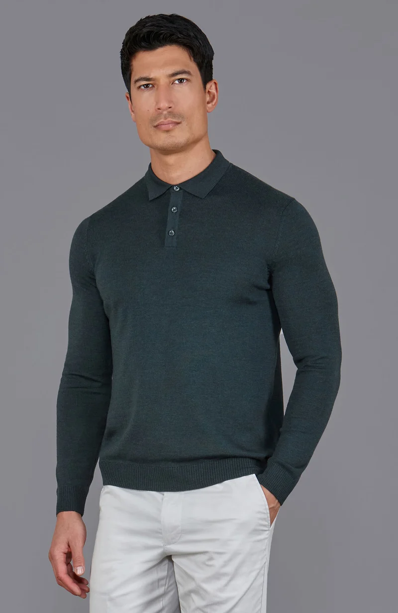 Langarm-Poloshirt aus extrafeiner Merinowolle für Herren