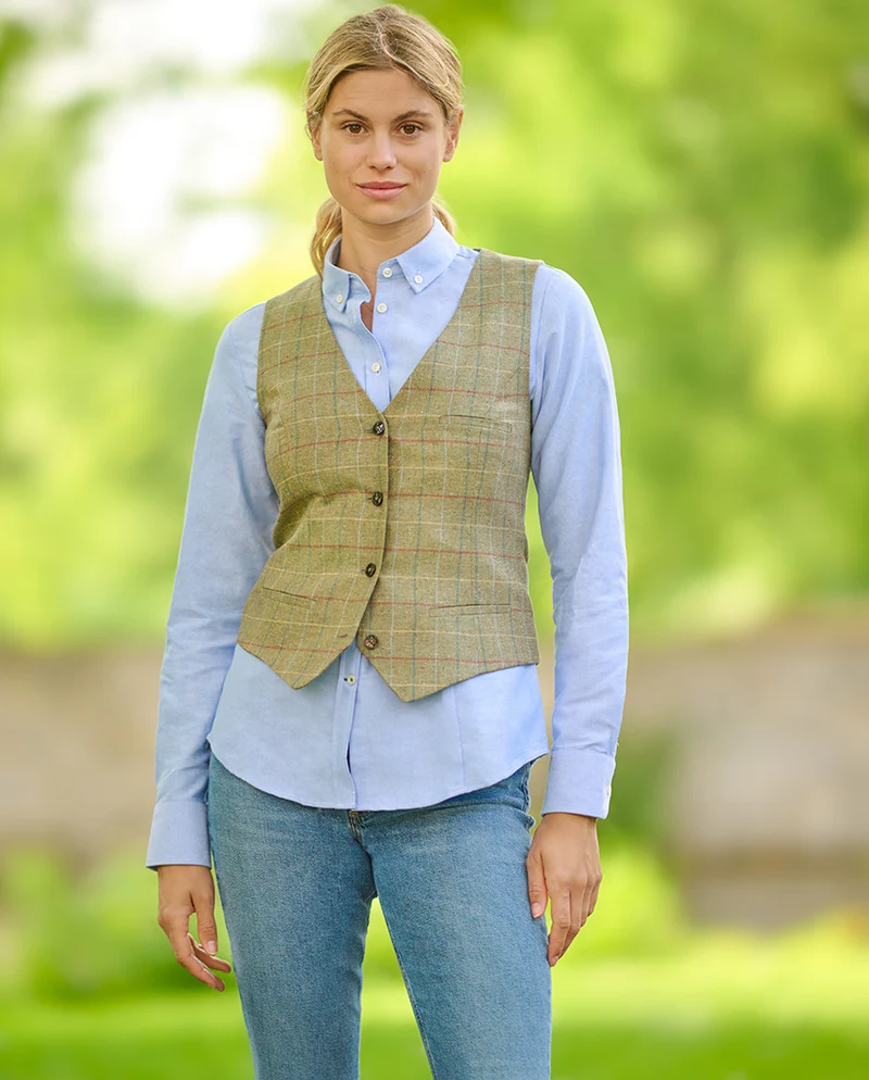 Damen Seidenweste "Lea" in green check