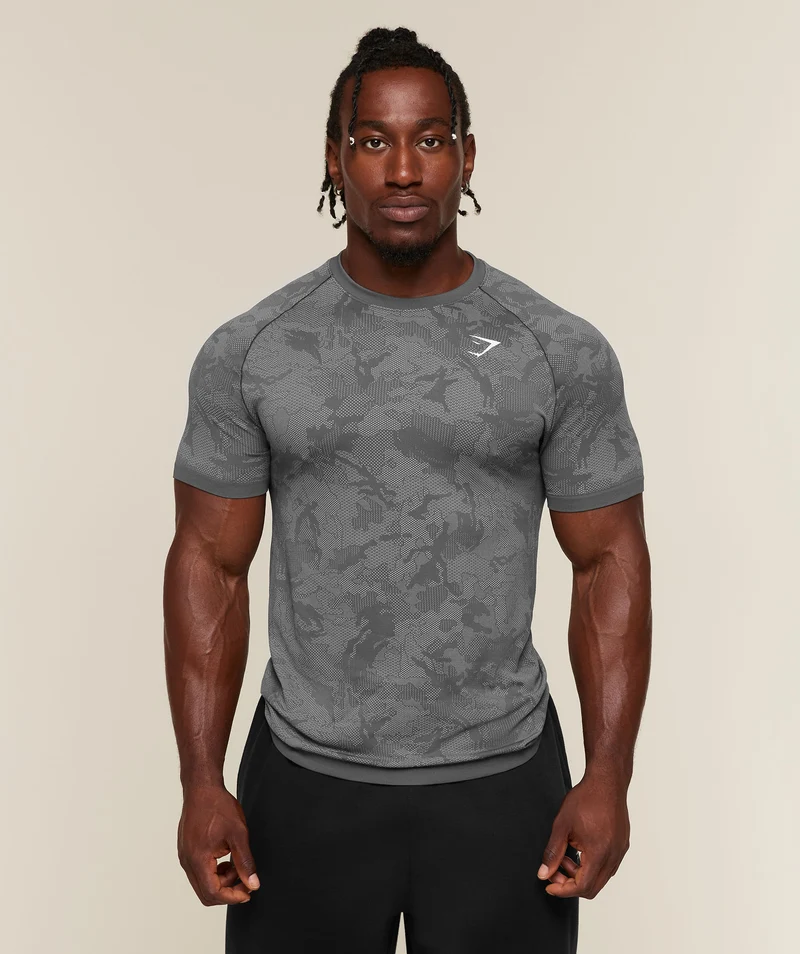 Gymshark Geo Seamless T-Shirt - Dark Grey/Mist Grey