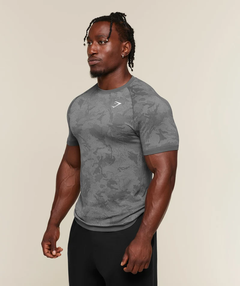 Gymshark Geo Seamless T-Shirt - Dark Grey/Mist Grey
